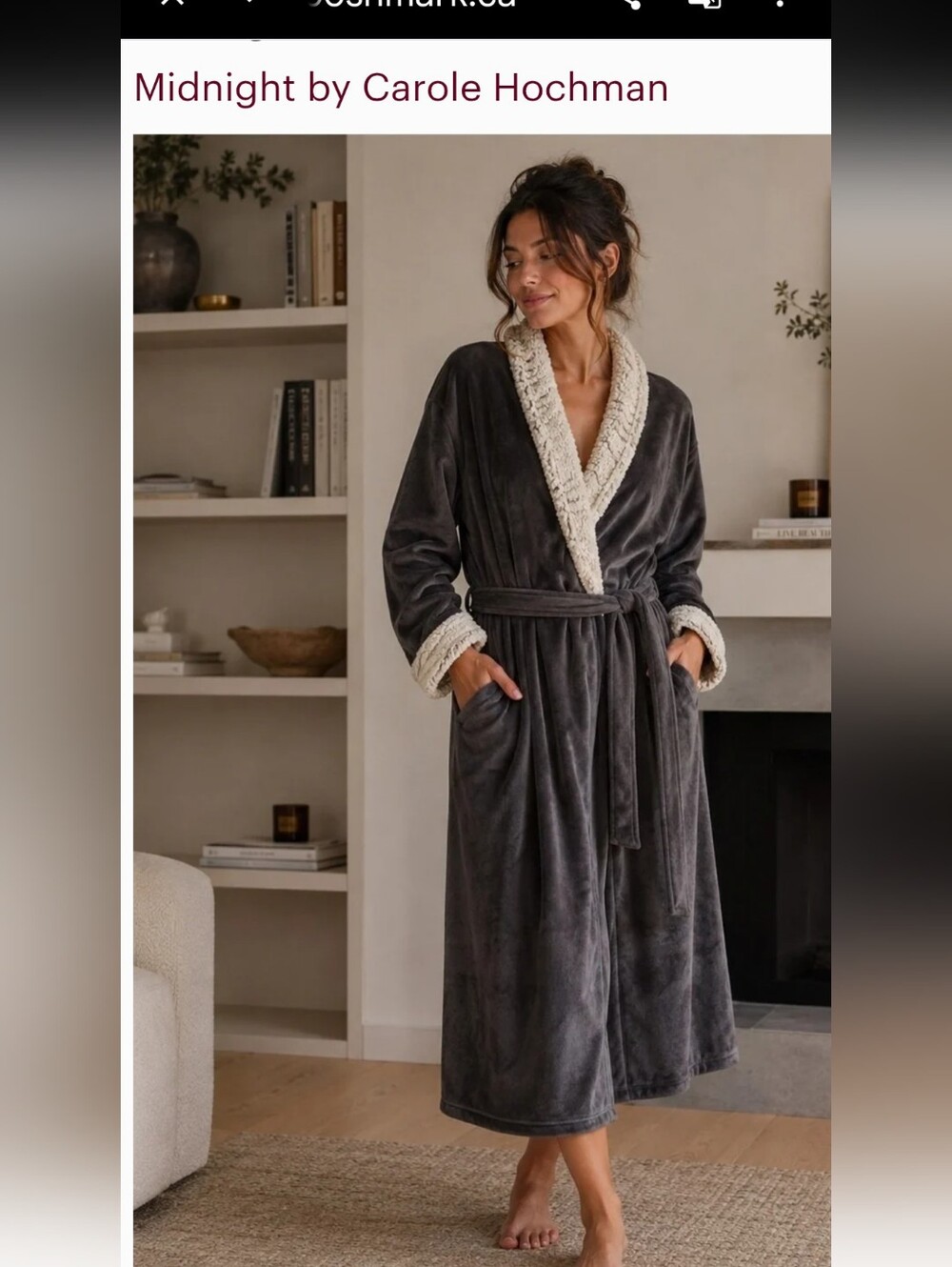 Plush Shawl Collar Robe in Gray with Cream Trim
